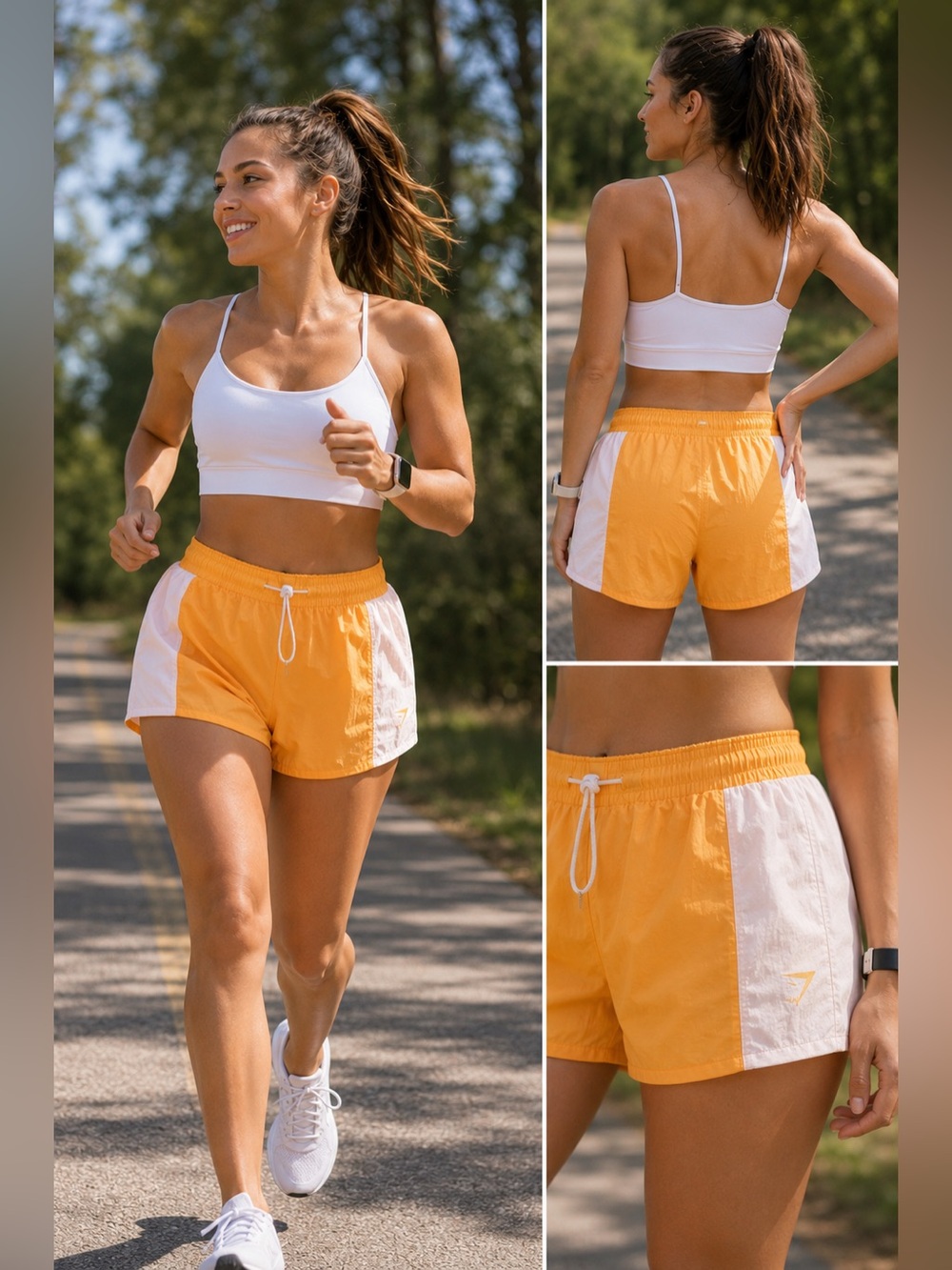 Gymshark Pulse 2-in-1 Lined Running Shorts Orange White Size Small